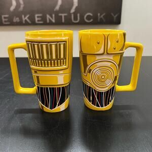 Disney Store STAR WARS C-3PO Tall Ceramic 20 Oz. Droid Mug Pair in Yellow